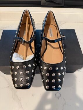 Saks Fifth Avenue Black Studded Mary Jane Flats